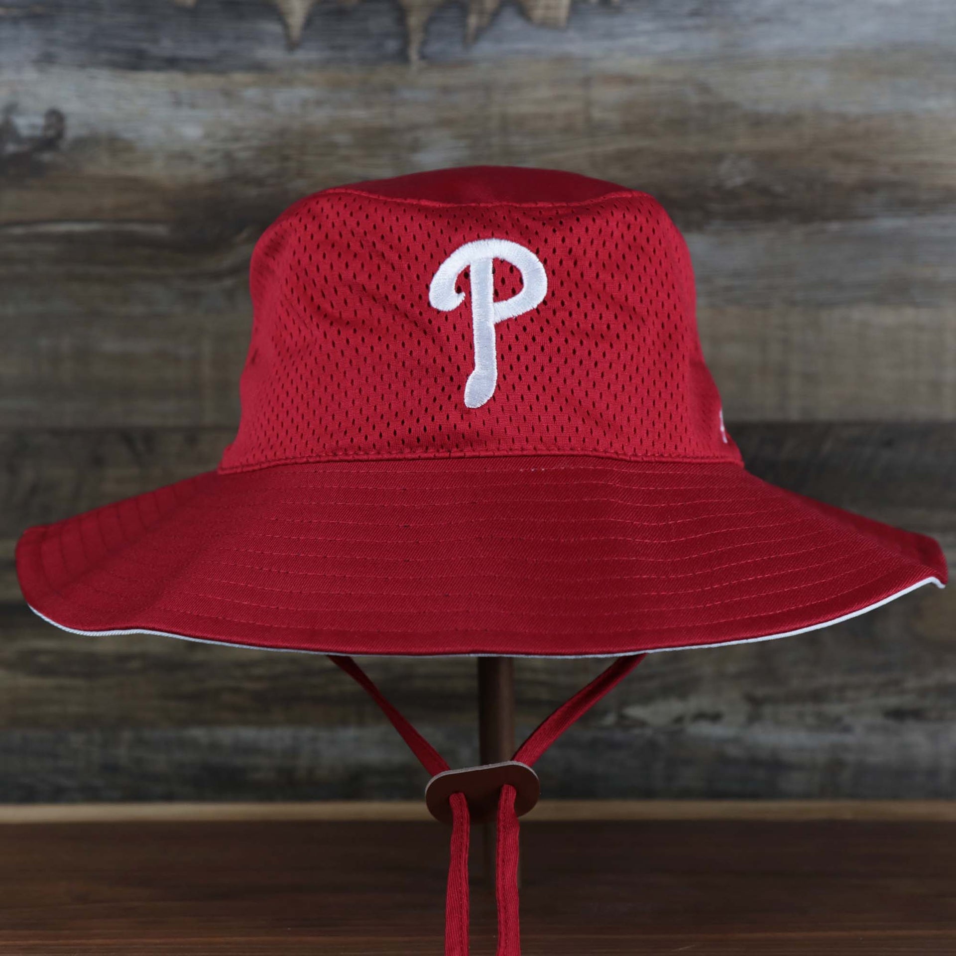 The front of the Philadelphia Phillies Panama Pail Fightin Phils Bucket Hat | 47 Brand, Red