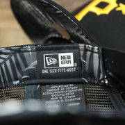 The New Era Tag on the Pittsburgh Pirates Metallic All Star Game MLB 2022 Side Patch 9Fifty Mesh Snapback | ASG 2022 Black Trucker Hat