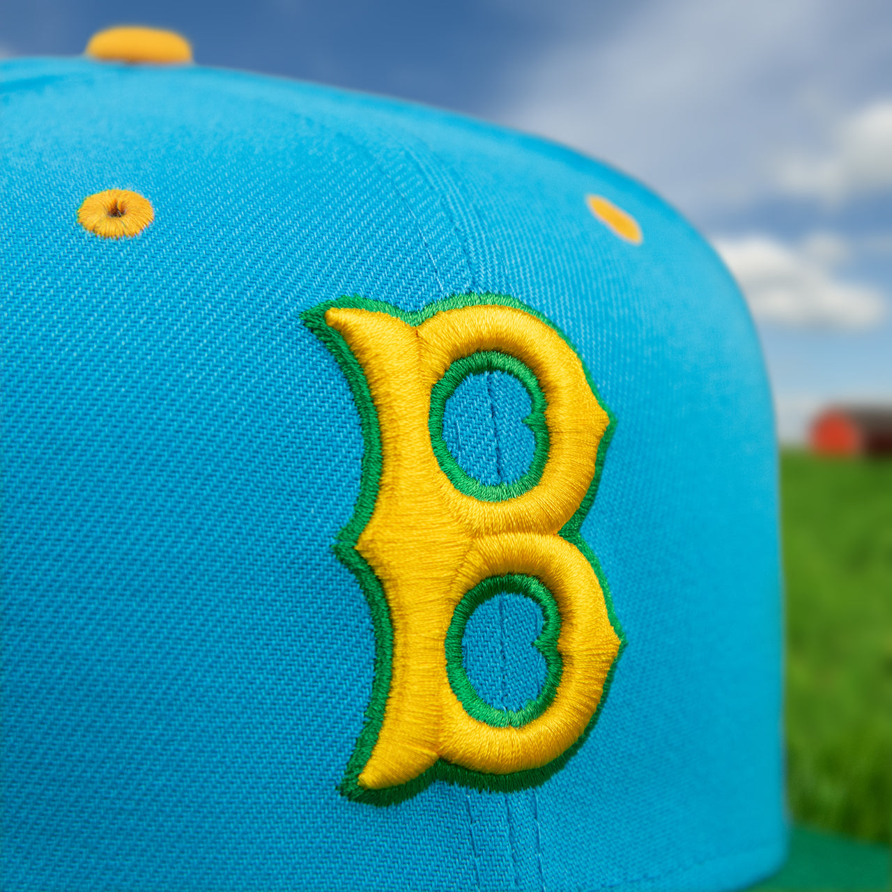 Close up of the Boston Red Sox logo on the Boston Red Sox Cooperstown "Ice Cream Pack" 1946 All Star Game Side Patch 59Fifty Fitted Cap | Woodlands jeepdealer Exclusive