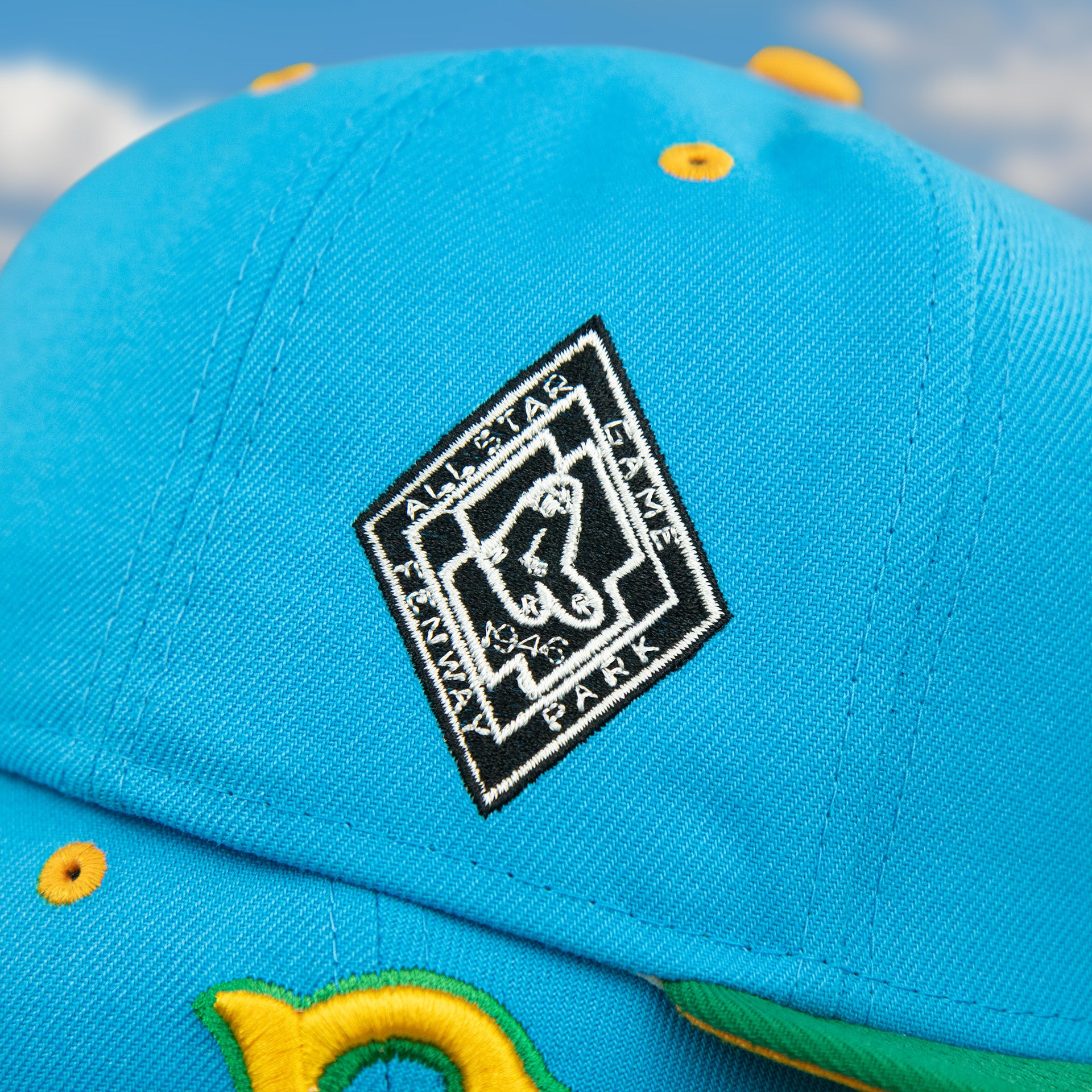 Close up of the 1946 All Star Game Fenway Park Side Patch on the Boston Red Sox Cooperstown "Ice Cream Pack" 1946 All Star Game Side Patch 59Fifty Fitted Cap | Cap Swag Exclusive