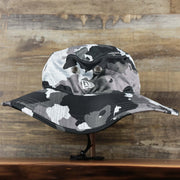 A close up of the New Era Logo embroidered on the