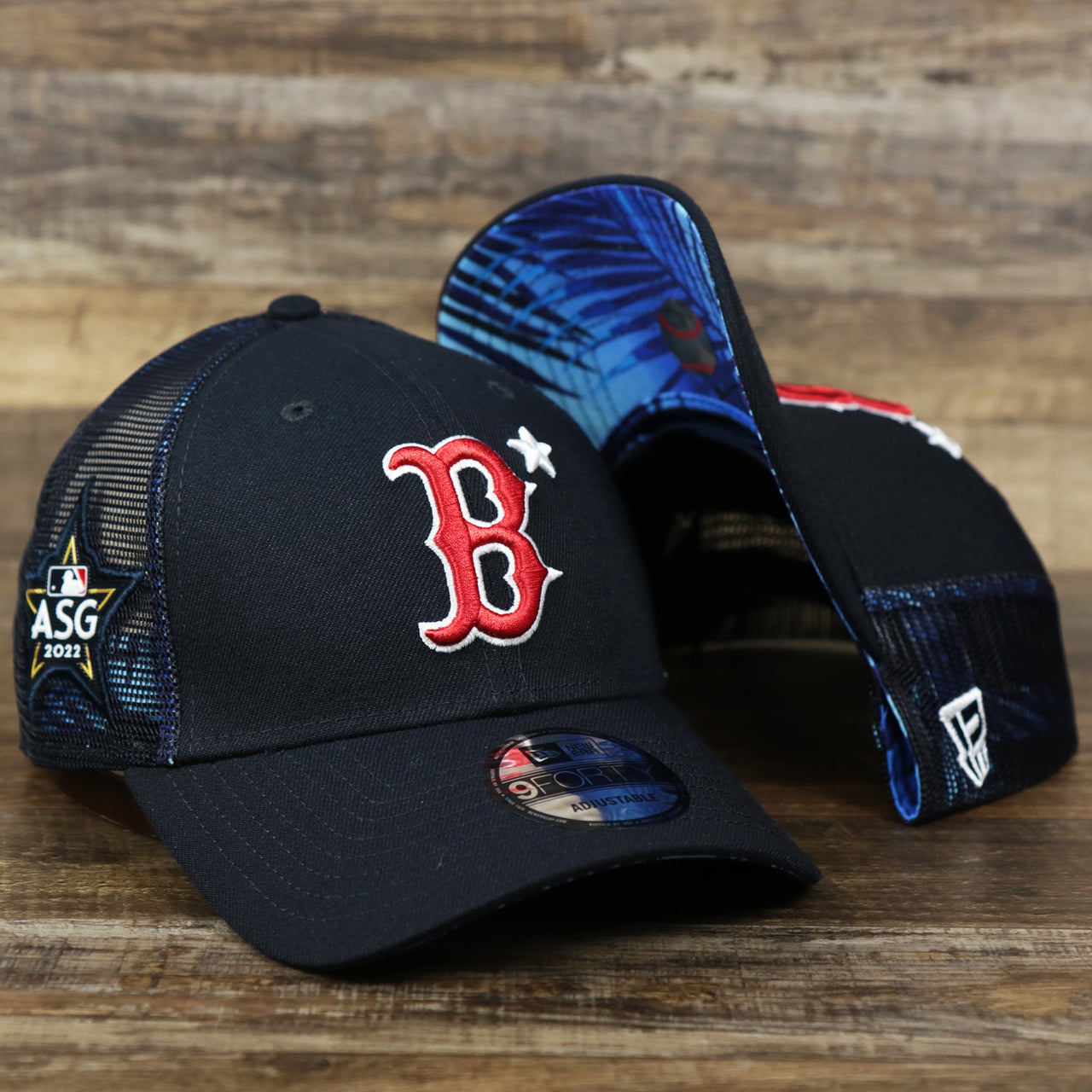 The Boston Red Sox Metallic All Star Game MLB 2022 Side Patch 9Forty Mesh Trucker | ASG 2022 Navy Blue Trucker Hat