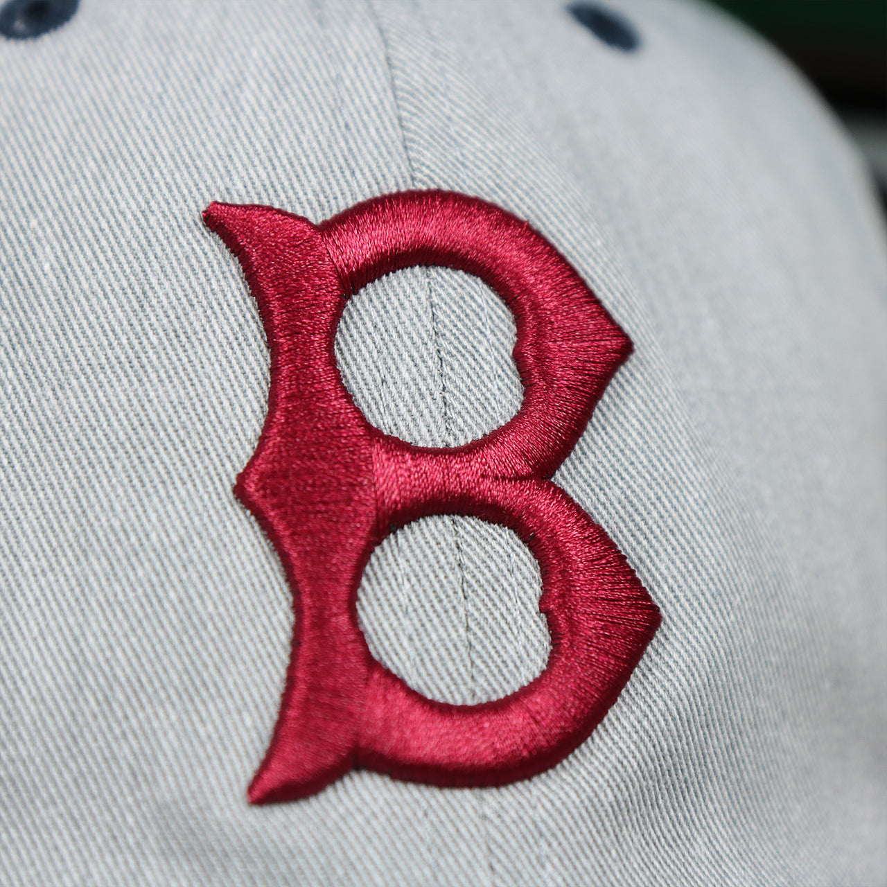 The Cooperstown Red Sox Logo on the Cooperstown Boston Red Sox 1930s Logo Green Bottom Dad Hat | Gray Dad Hat