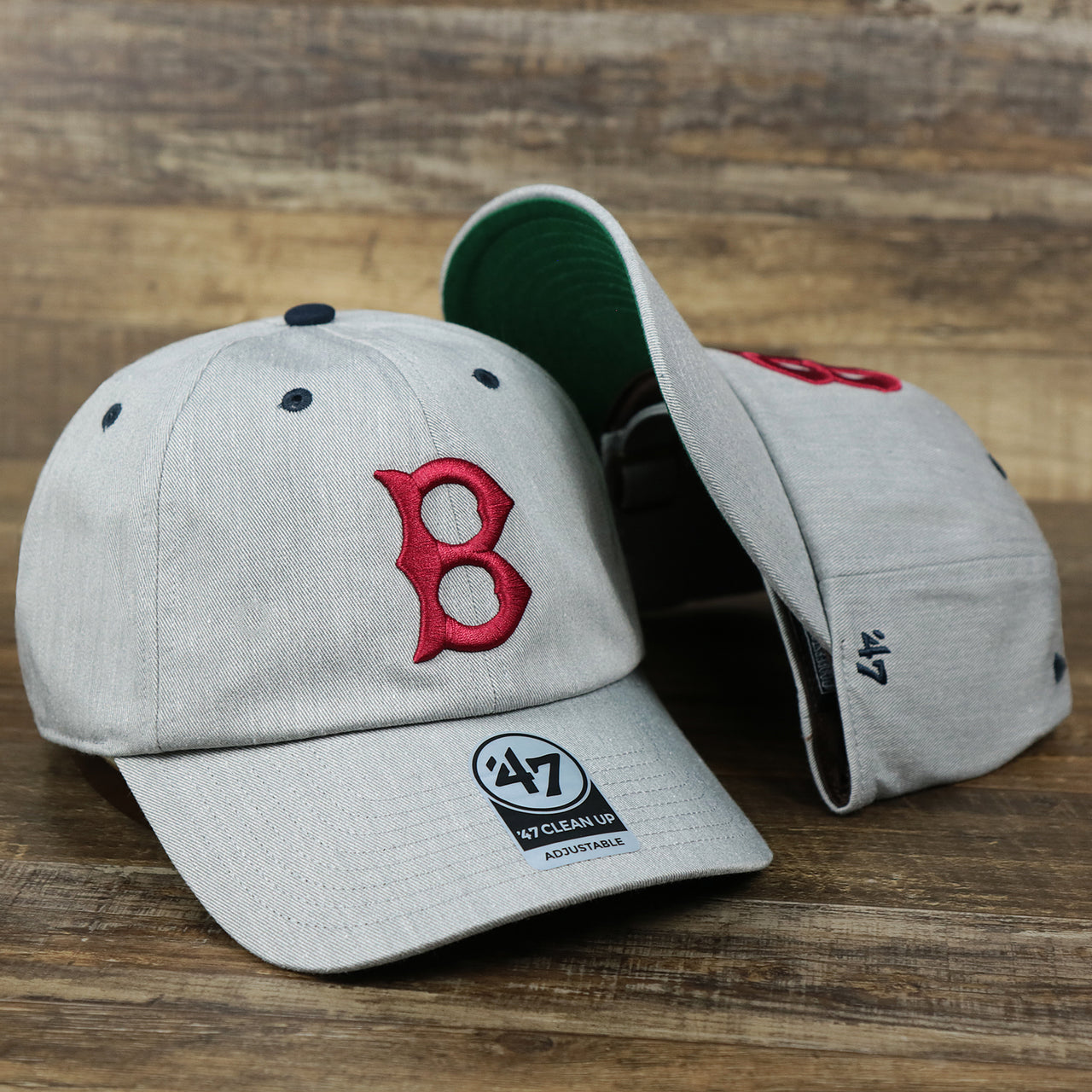 The Cooperstown Boston Red Sox 1930s Logo Green Bottom Dad Hat | Gray Dad Hat