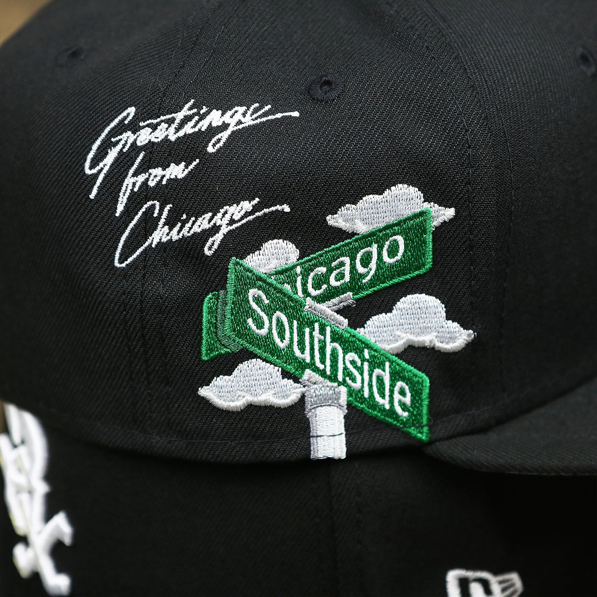The Southside Cloud Icon Patch on the Chicago White Sox Southside Side Patch Gray Bottom 59Fifty Fitted Cap | Black 59Fifty Cap