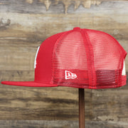 The wearer's left of the Washington Nationals Metallic All Star Game MLB 2022 Side Patch 9Fifty Mesh Snapback | ASG 2022 Red Trucker Hat