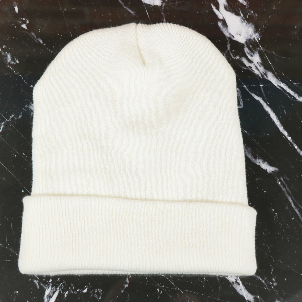 White Basic Winter Knit Beanie.