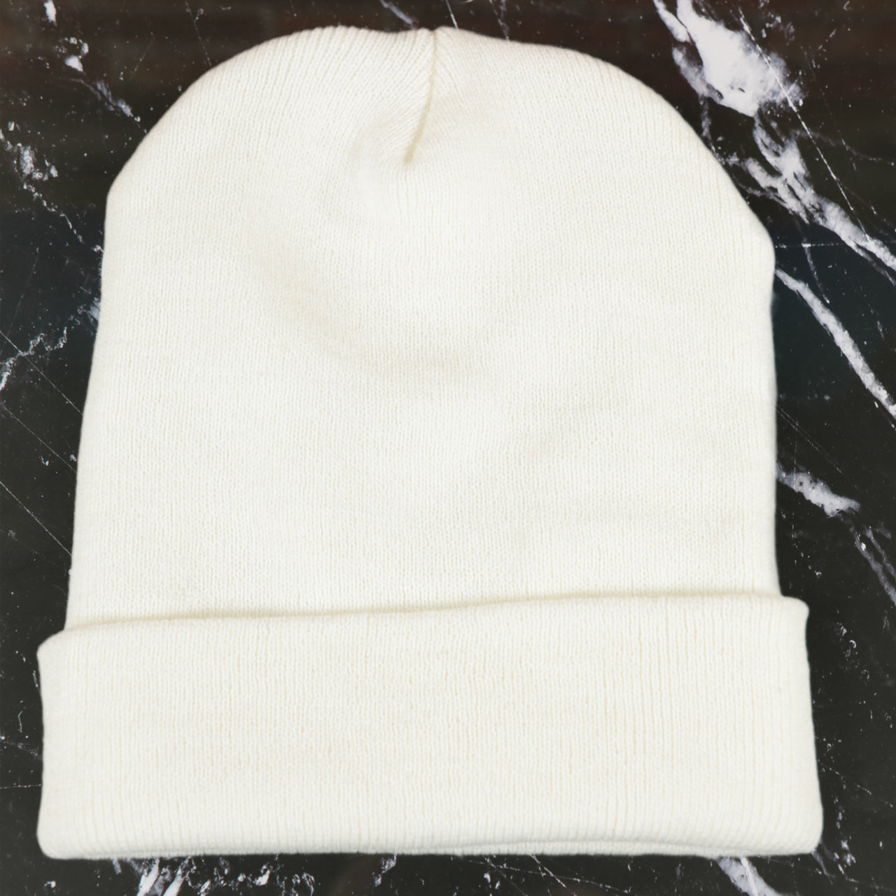 White Basic Winter Knit Beanie