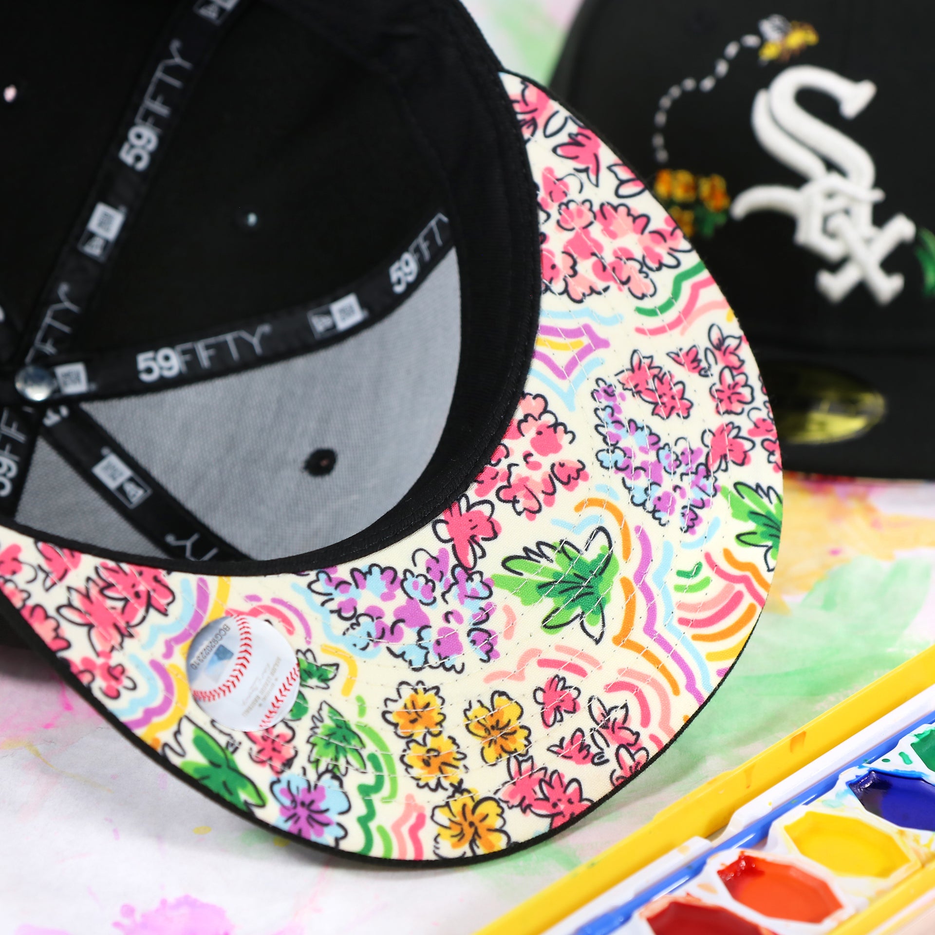 Chicago White Sox Floral Print Undervisor Spring Embroidery 59Fifty Fitted Cap | Black 59Fifty Cap