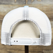 The backside of the Women’s New York Yankees Tie Dye Print Gray Bottom Mesh Trucker Hat | White Mesh Snapback