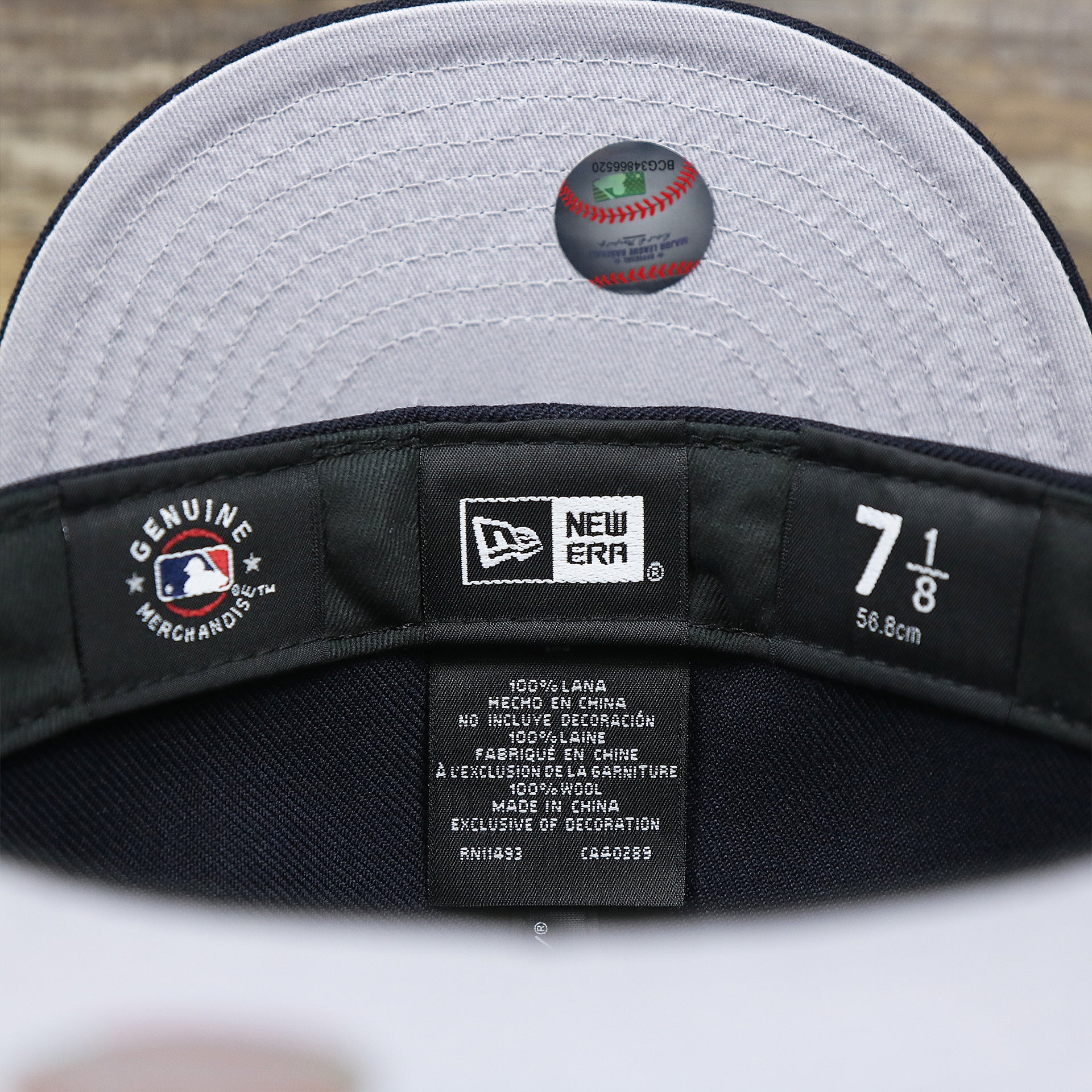 The Tags on the New York Yankees Gray Bottom Wool 59Fifty Fitted Cap | Navy Blue 59Fifty Cap