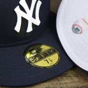 The 59Fifty Sticker on the New York Yankees Gray Bottom Wool 59Fifty Fitted Cap | Navy Blue 59Fifty Cap
