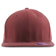 The maroon flat-brim flexfit has a high structured maroon crown and a maroon flat brim