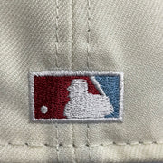 Close up of the cooperstown flat batterman logo of the Philadelphia Phillies Cooperstown Retro Logo 1980 World Series Champion Side Patch Grey UV 59Fifty Fitted Cap | Chrome/Maroon nohiosafariclub Exclusive