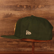 Wearer's left of the Green Bay Packers "Patch Up" Super Bowl XXXI Side Patch Gray Bottom 9Fifty Navy Snapback Hat