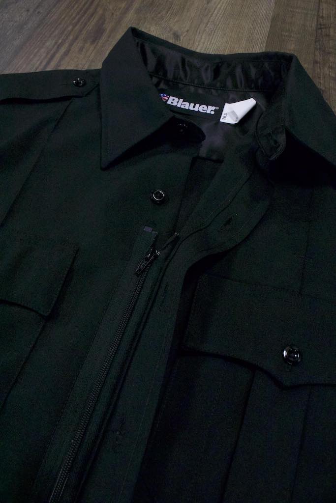 the Navy LAPD Long Sleeve Polo Shirt | Dark Blue Wool Base Shirt for Law Enforcement Uniforms has a pointed collar