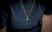 The 18K Gold Plated Nail Cross Pendant | Golden Gilt being worn