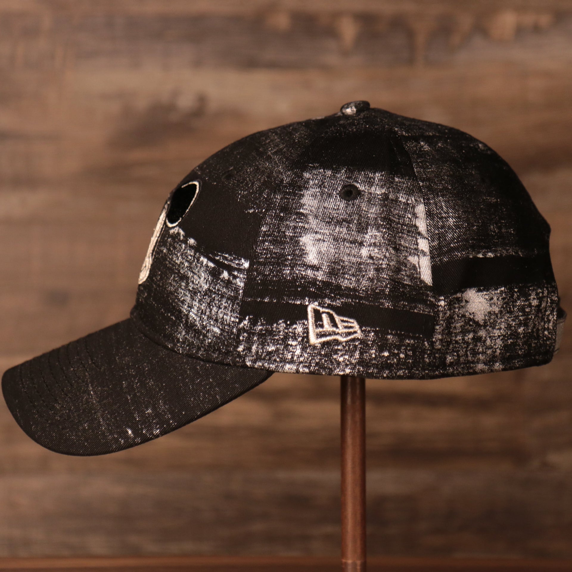 the wearers left side has the new era logo Mickey Mouse Black Dad Hat | Angry Mickey Mouse Black Dad Cap