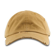 The blank distressed timberland dad hat has a soft crown and a bent brim