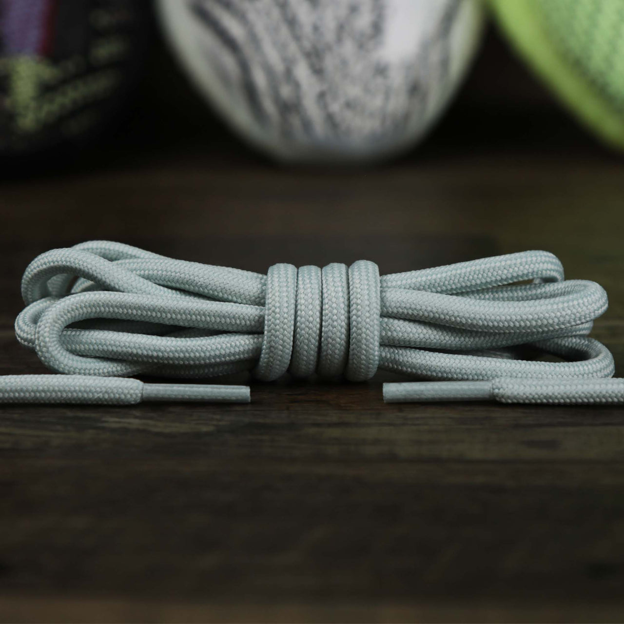 The Solid Rope Icey Grey Shoelaces with Icey Grey Aglets | 120cm Capswag folded up