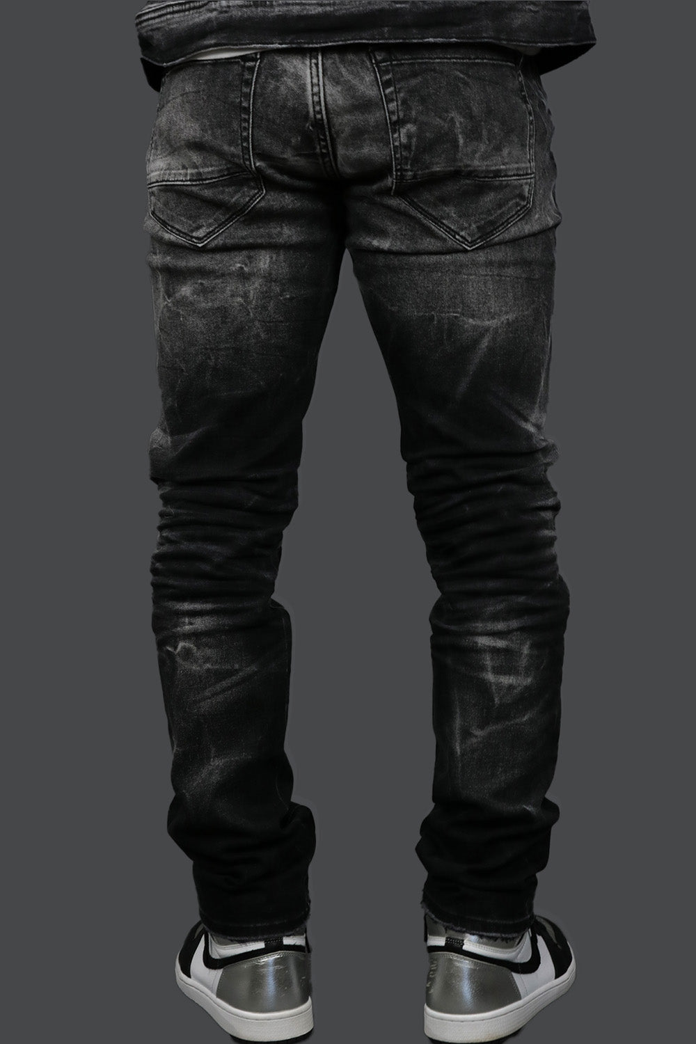 The backside of the Industrial Black Streetwear Denim Pants | Jordan Craig