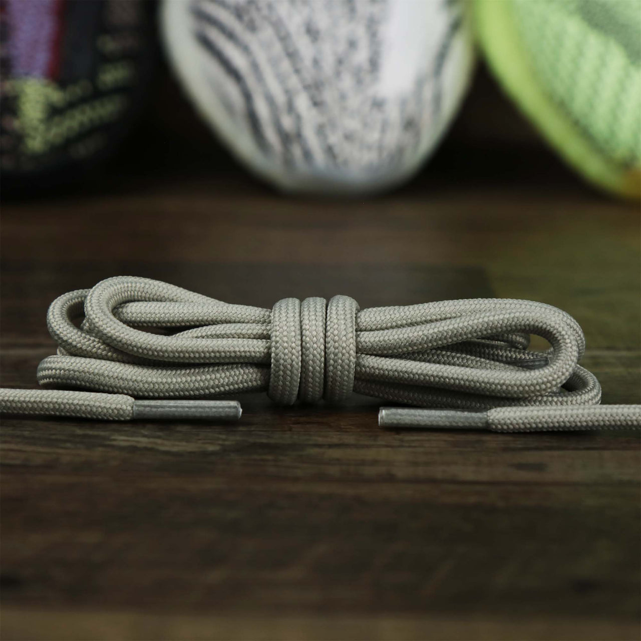 The  Solid Rope Light Grey Shoelaces with Light Grey Aglets | 120cm Capswag unfolded