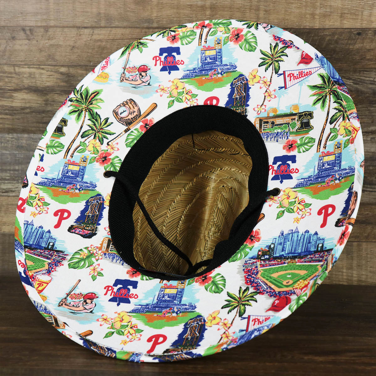 The scenic under visor on the Philadephia Phillies Straw Life Guard Hat Reyn Spooner