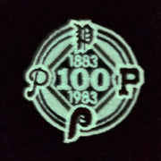 Glow in the dark side patch of the Philadelphia Phillies Glow In The Dark 100th Anniversary Teal Bottom Side Patch 59Fifty Fitted Cap