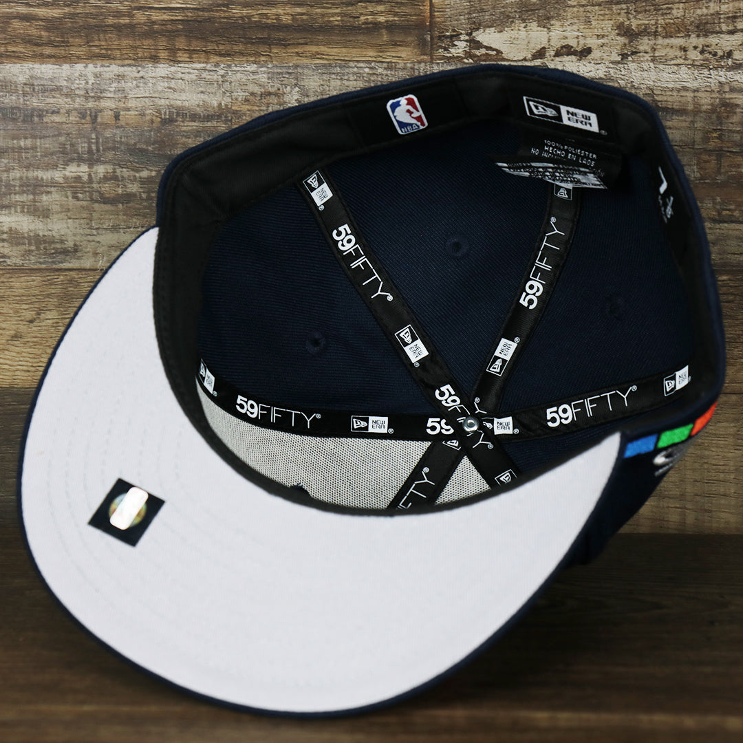 Grey under visor of the Philadelphia 76ers 2021 Retro Spectrum City Edition Gray Bottom 59Fity Fitted Cap | Navy