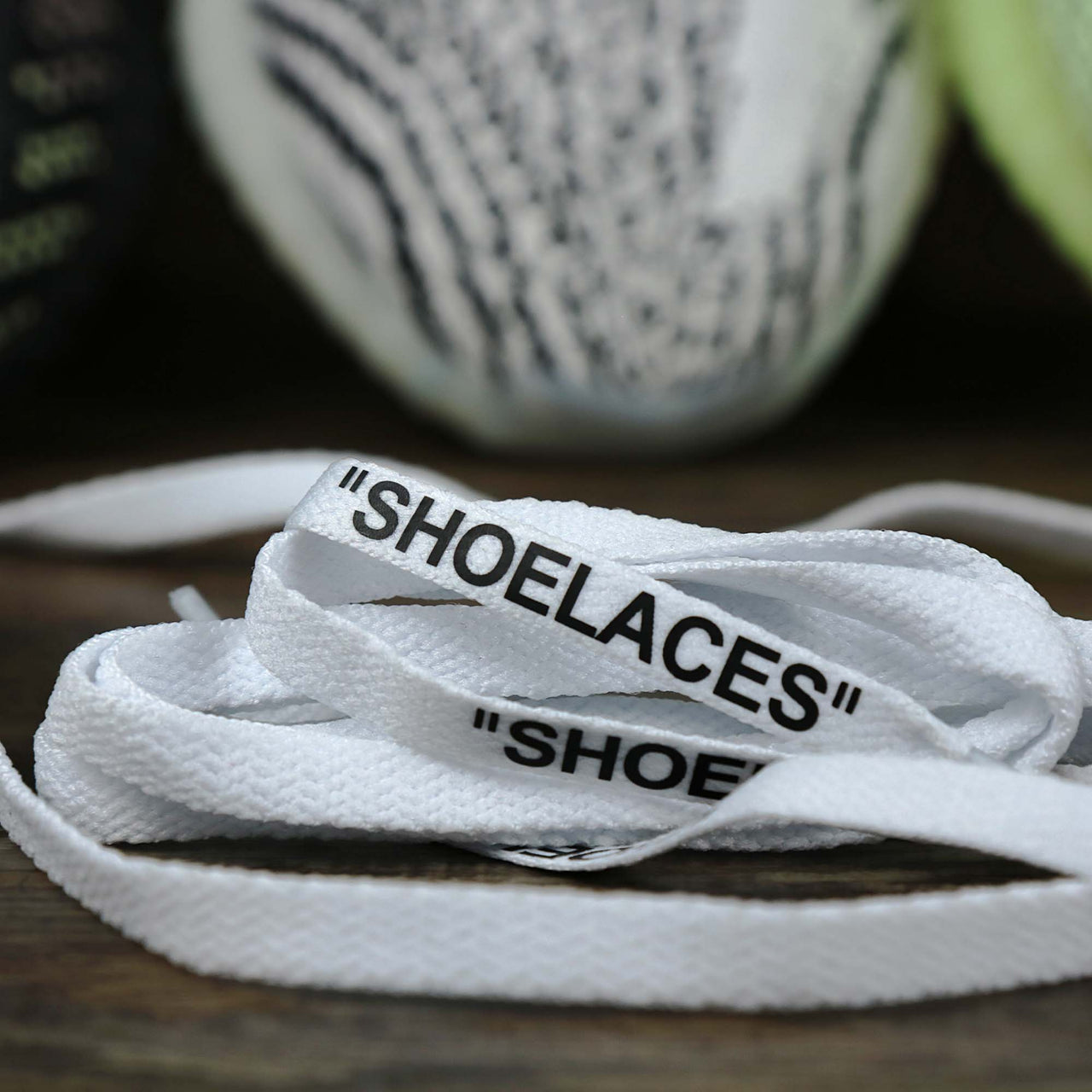The Flat White Shoelaces with “Shoelaces” Print | 120cm Capswag unfolded