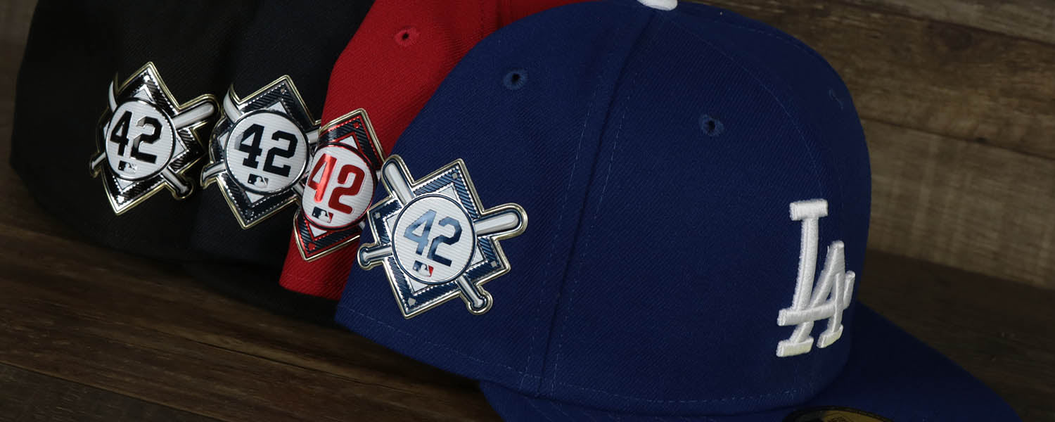 MLB Jackie Robinson Fitted Caps | 2020 MLB Jackie Robinson 42 side Patch Fitted Hats | MLB 59Fifty Caps with Jackie Side Patches
