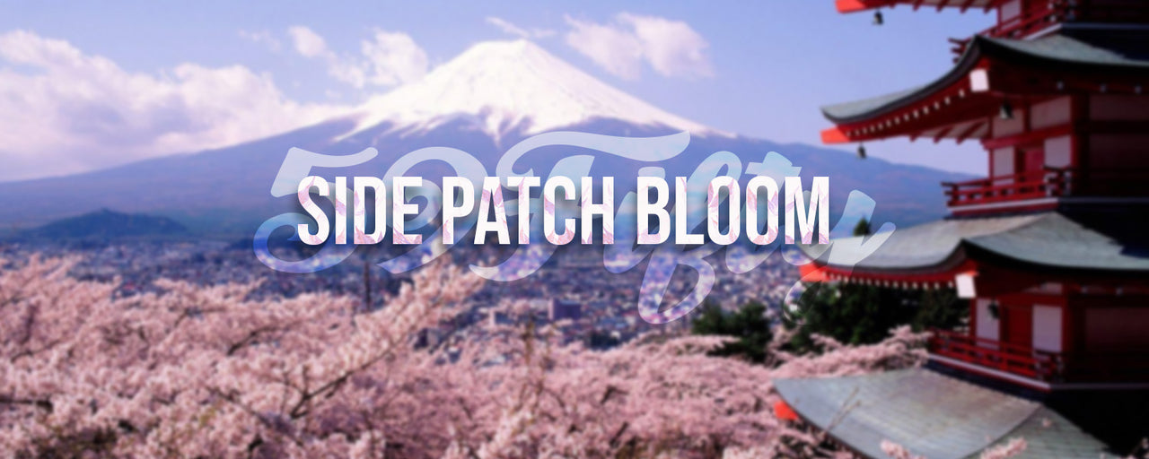 59Fifty Cherry Blossom Flowers Pink Undervisor Side Patch Fitted Caps | Custom Floral Embroidery MLB Fitted Caps | Pink Bottom Sakura Bloom Side Patch Fitted Caps
