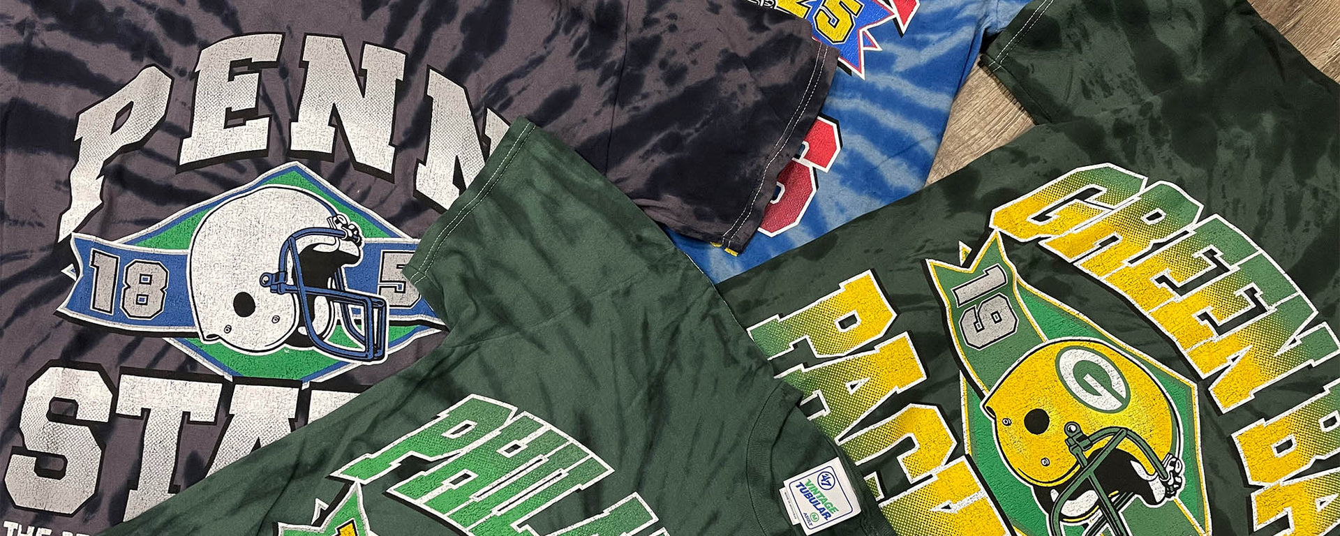 Vintage 90s Washed Print NFL Tie Dye T-Shirt | Throwback Distressed MLB Tie Dye Shirts | Retro Tie Dye NBA T-Shirts