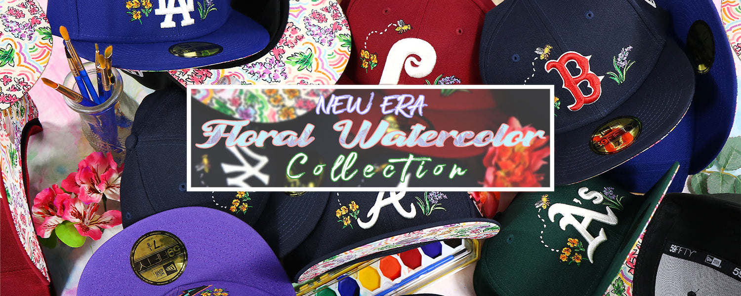 Watercolor Floral Print Bottom MLB Fitted Caps | 59Fifty Spring Floral Undervisor Fitted Caps | Floral Watercolor Undervisor 5950 MLB Caps