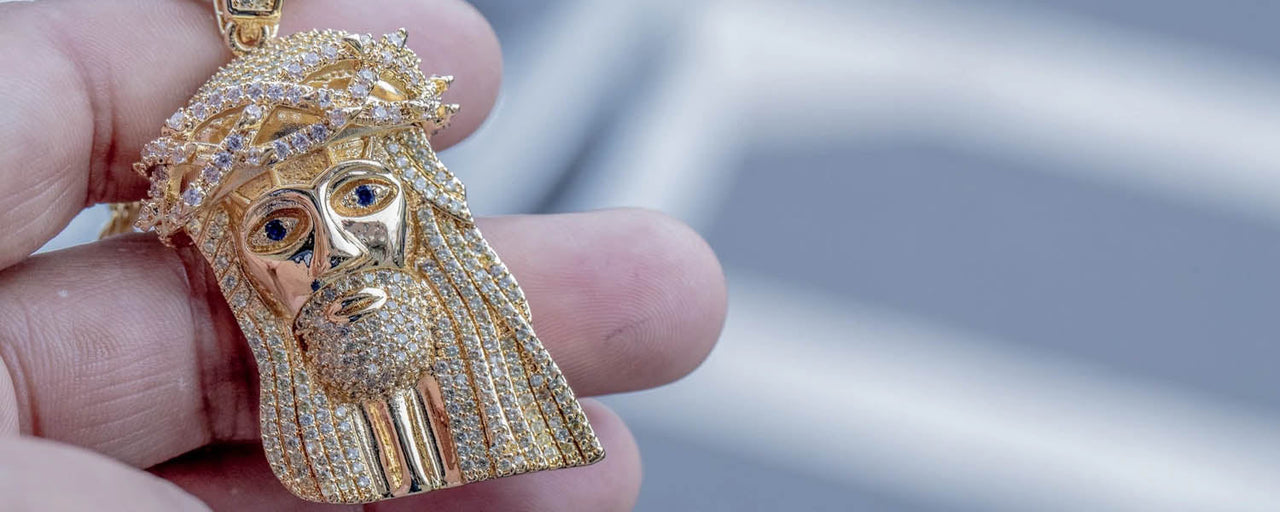 Gold Plated Jesus Pendants | 18K Ion Plated Gold Jesus Piece | Drippy Jesus Pendants