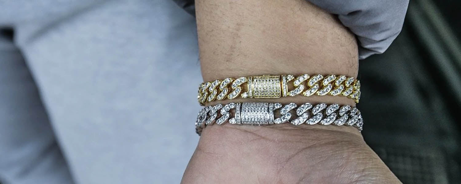 18K Gold Plated Studded Cuban Bracelets| Flooded Studded Cuban Bracelets| Cuban Studded Ion Plated Gold Bracelets