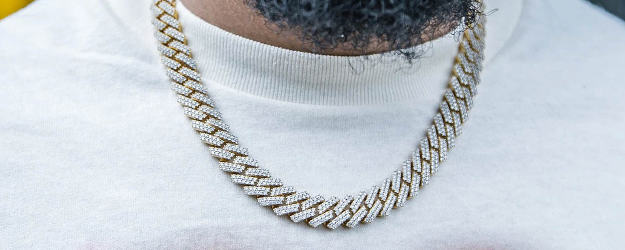 18K Gold Plated Studded Cuban Necklaces | Hand Placed Flooded Studded Cuban Necklace | Cuban Studded Ion Plated Gold Necklace