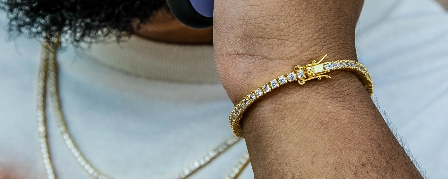 18K Gold Plated Tennis Bracelets | Iced Out Tennis Bracelets | 18K Ion Plated Gold Tennis Bracelets
