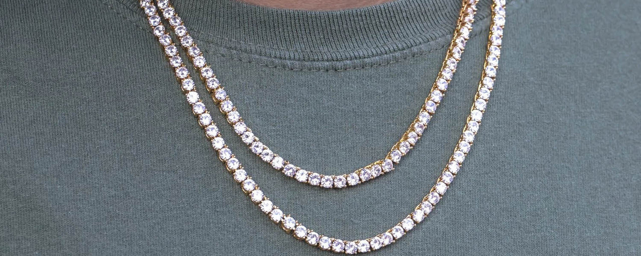 Iced Out Tennis Chain Necklaces | 18K Gold Plated Tennis Chains | Flooded Tennis Chains with Hand Placed Zirconia