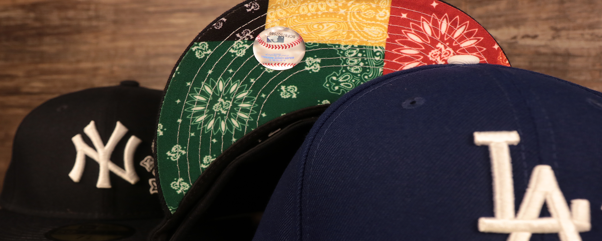 Multi-Color Bandana Under Visor 59Fifty Fitted Caps | Colorful Paisley Bandana Bottom MLB Fitteds