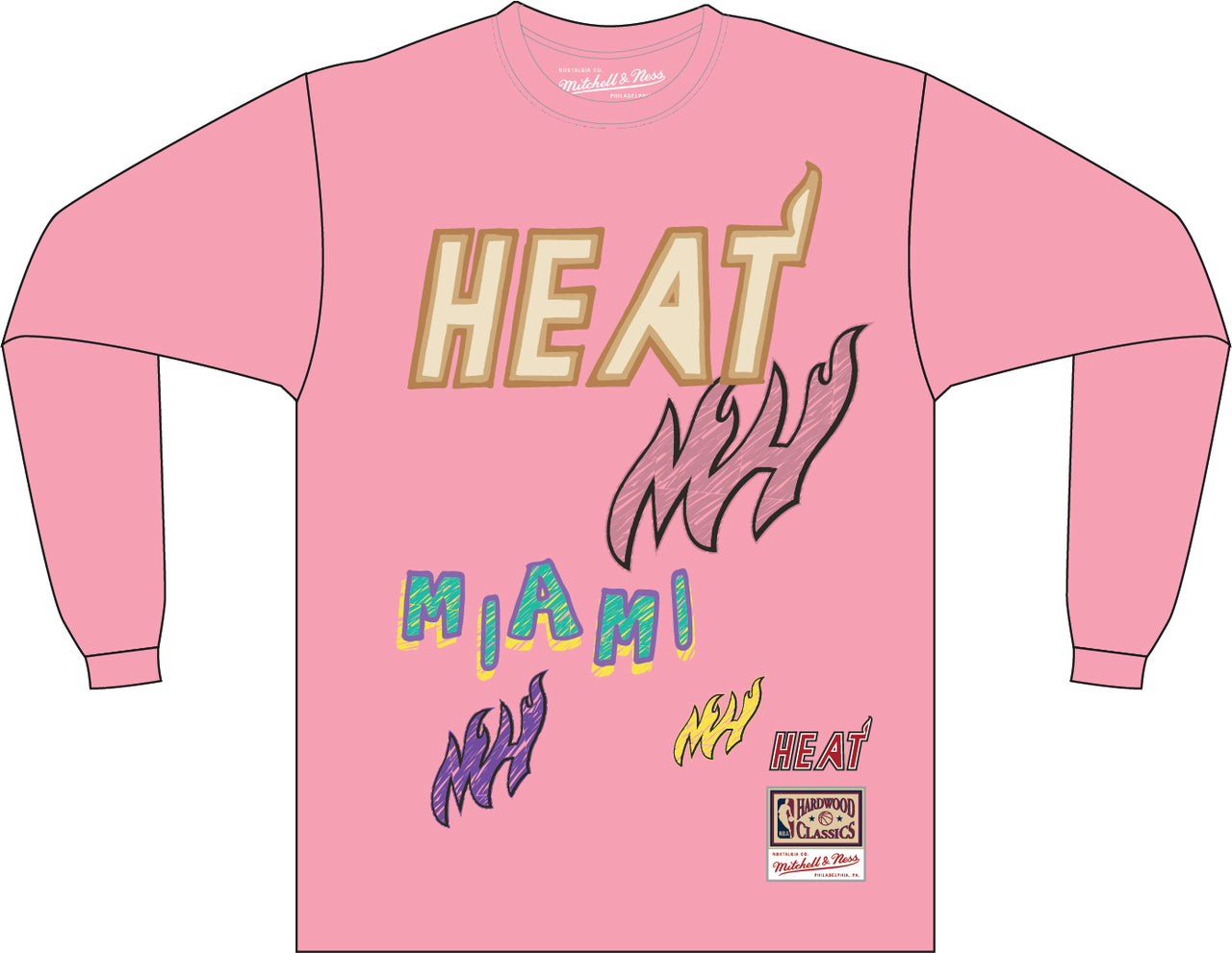 Miami Heat Hardwood Classics Sidewalk Sketch | Light Pink Longsleeve T-shirt