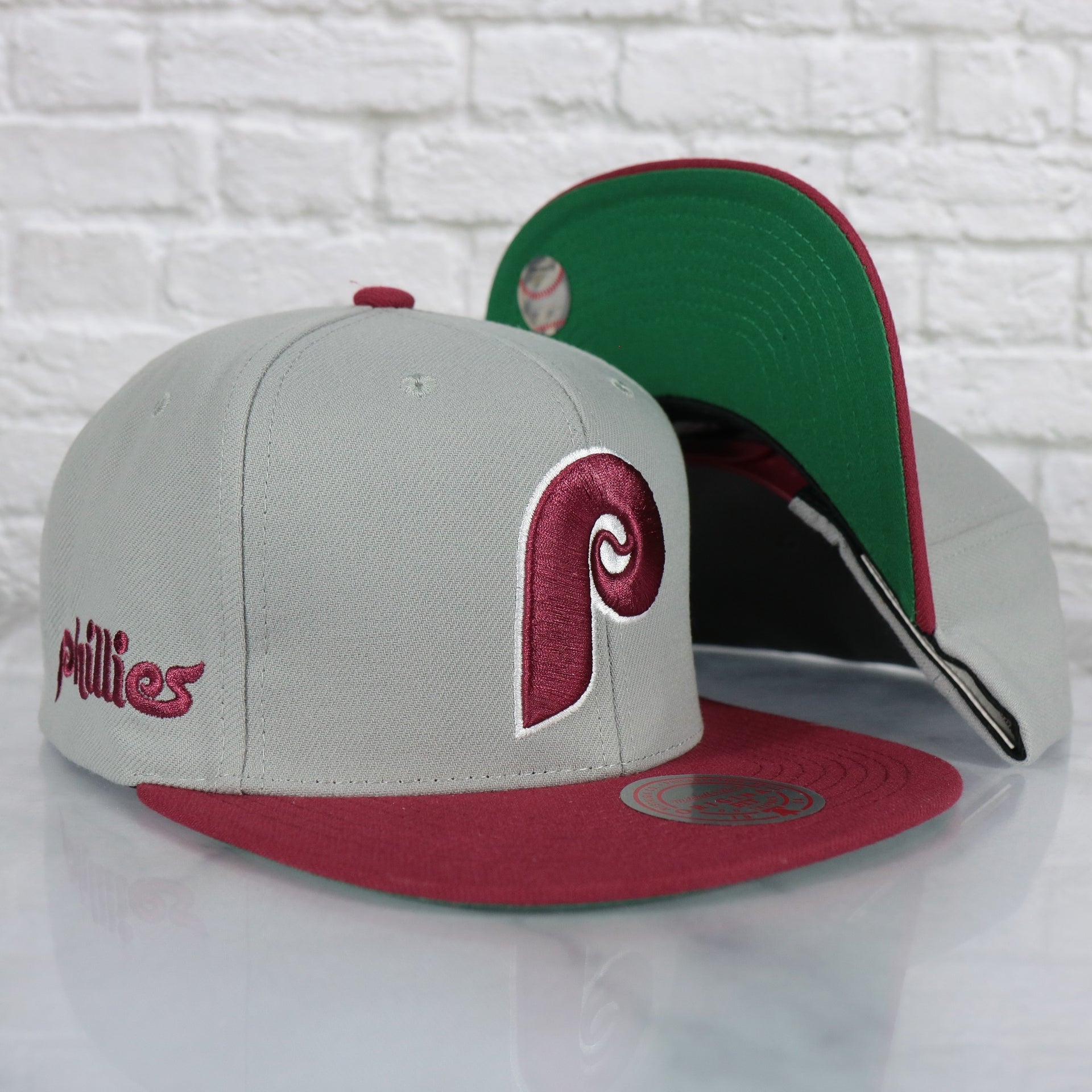 Philadelphia Phillies Cooperstown "Phillies" script side patch Evergreen Pro Variety Pack | Grey/Maroon Snapback Hat
