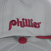 phillies script on the Philadelphia Phillies Cooperstown "Phillies" script side patch Evergreen Pro Variety Pack | Grey/Maroon Snapback Hat