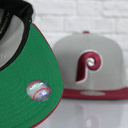 green under visor on the Philadelphia Phillies Cooperstown "Phillies" script side patch Evergreen Pro Variety Pack | Grey/Maroon Snapback Hat