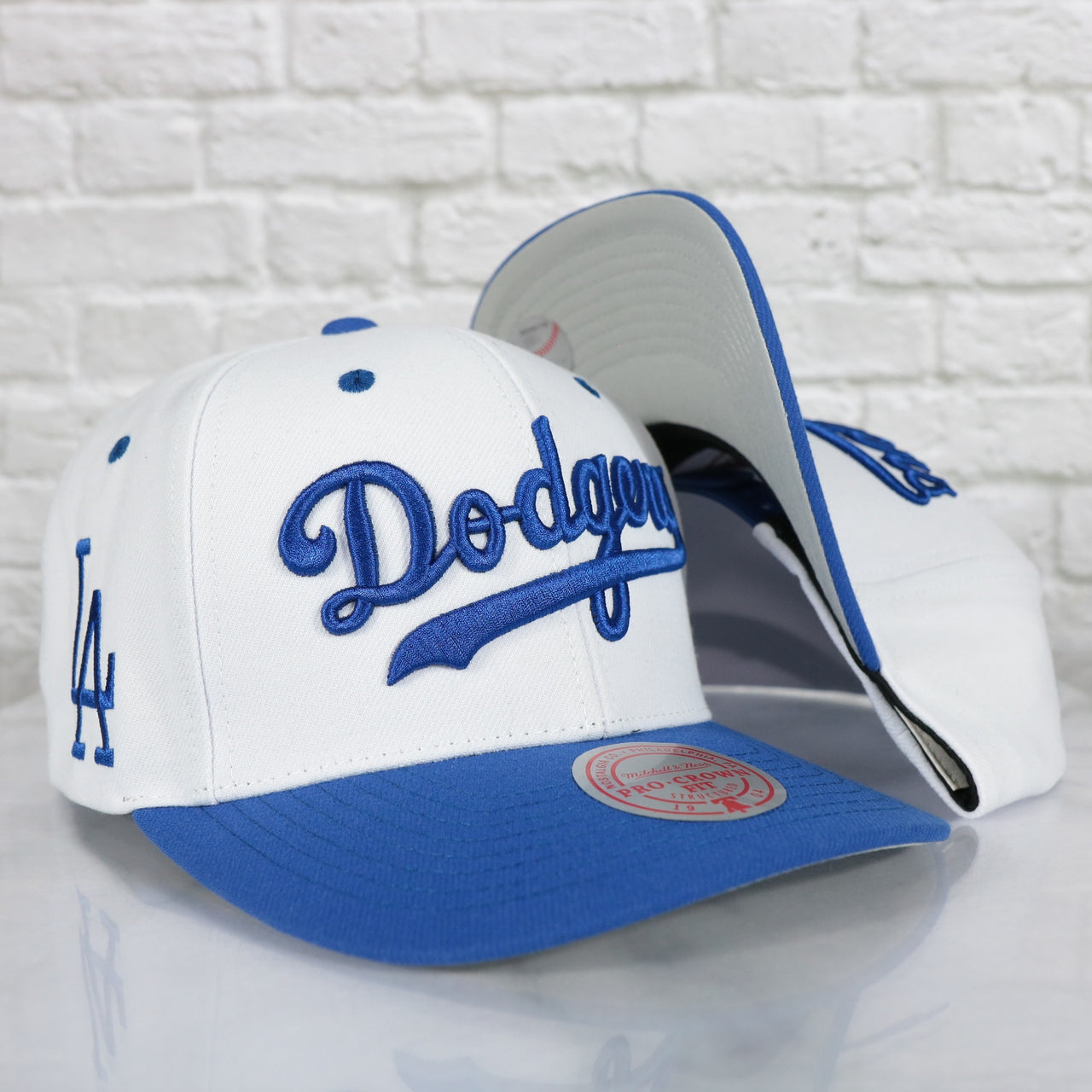 Los Angeles Dodgers Cooperstown "Dodgers" Jersey Script 1958 Dodgers logo side patch Evergreen Pro | White/Royal Snapback Hat