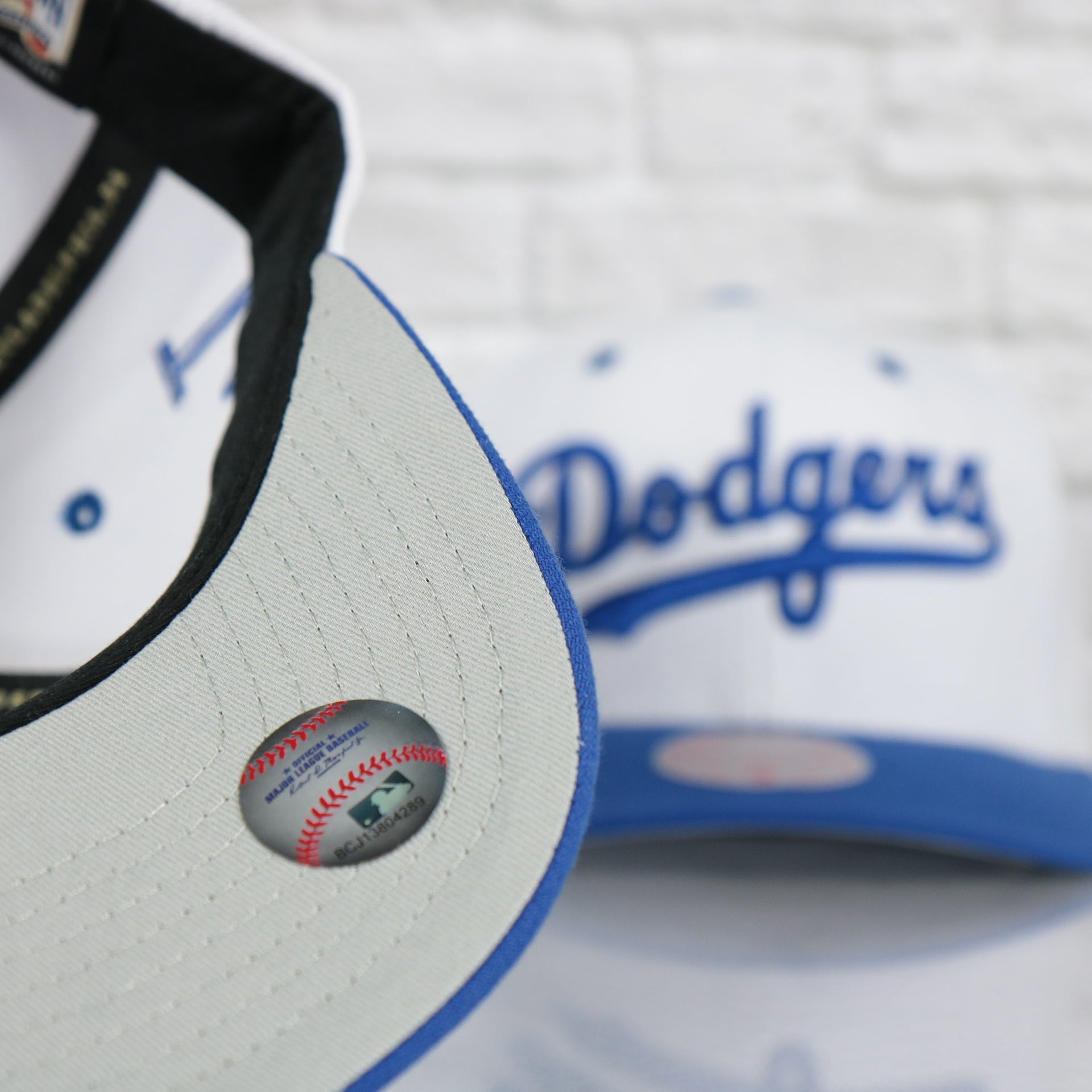white bottom on the Los Angeles Dodgers Cooperstown "Dodgers" Jersey Script 1958 Dodgers logo side patch Evergreen Pro | White/Royal Snapback Hat