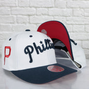 Philadelphia Phillies Cooperstown "Phillies" Jersey Script 1911 Phillies logo side patch Evergreen Pro | White/Navy Snapback Hat