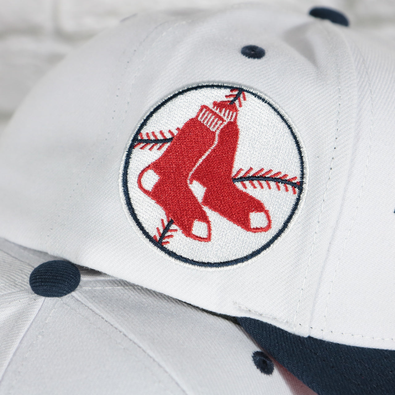 red sox side patch on the Boston Red Sox Cooperstown "Red Sox" Jersey Script 1961 Red Sox logo side patch Evergreen Pro | White/Navy Snapback Hat