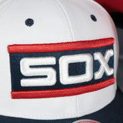 sox script on the Chicago White Sox Cooperstown "Sox" Jersey Script 1987 White Sox logo side patch Evergreen Pro | White/Navy Snapback Hat