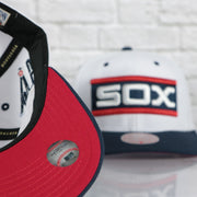 red bottom on the Chicago White Sox Cooperstown "Sox" Jersey Script 1987 White Sox logo side patch Evergreen Pro | White/Navy Snapback Hat